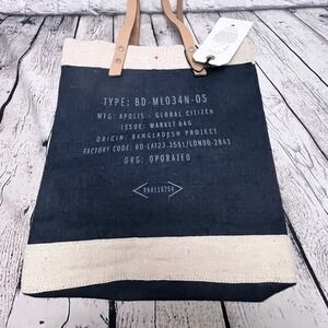 NWT Apolis Market Bag Shoulder Tote Navy Canvas Leather Straps Global Citizen